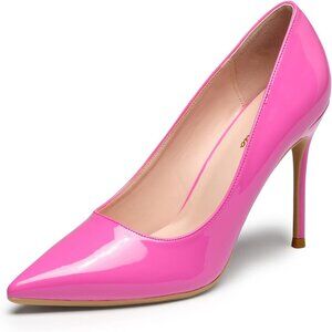 Women Hot Pink Polyurethane Closed Pointed Toe Stiletto High Heel Shoes Pumps